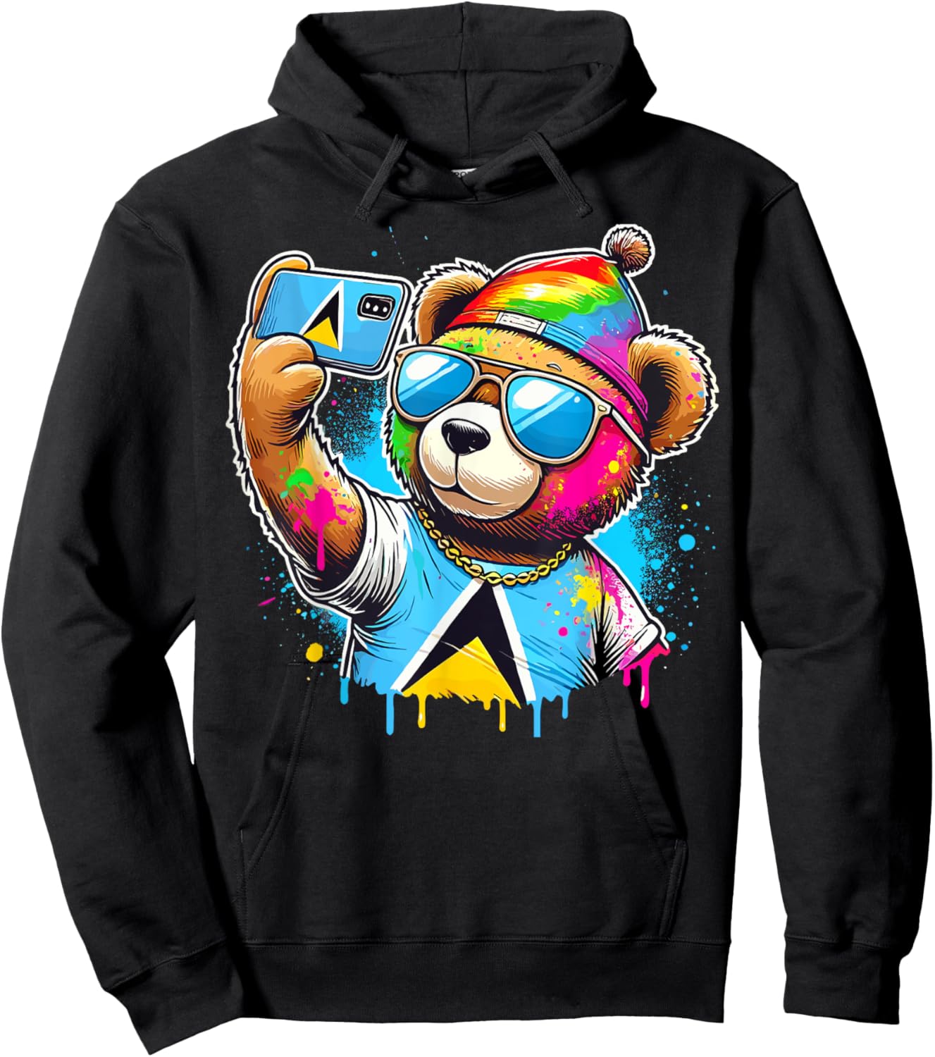Funny St. Lucia Carnival Bear, Paint And Powder Fete,Jouvert Hoodie - Hoodie | Black