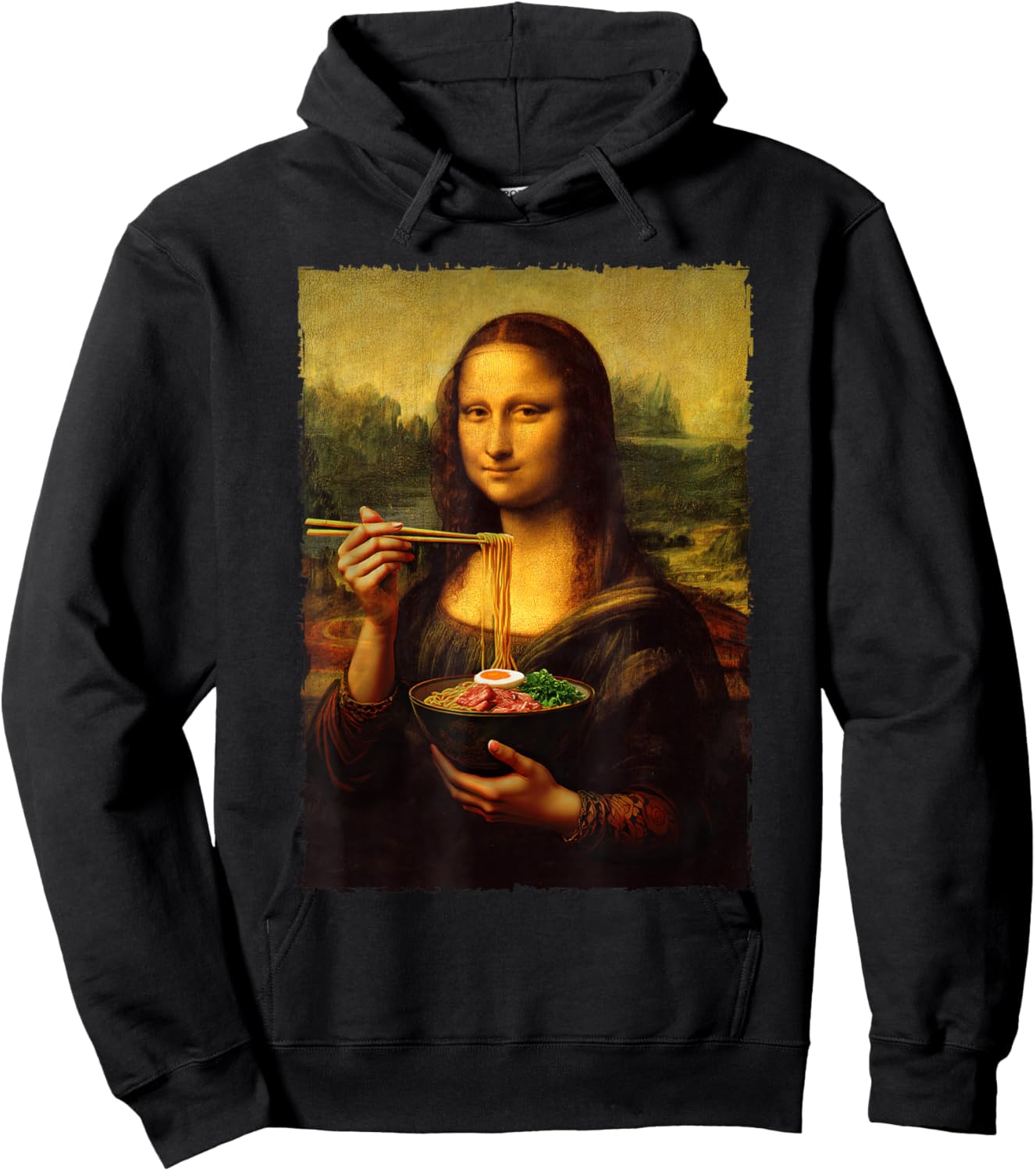 Mona Lisa Eating Japanese Noodles Ramen Art Teacher , Black, S Hoodie - Hoodie | Black