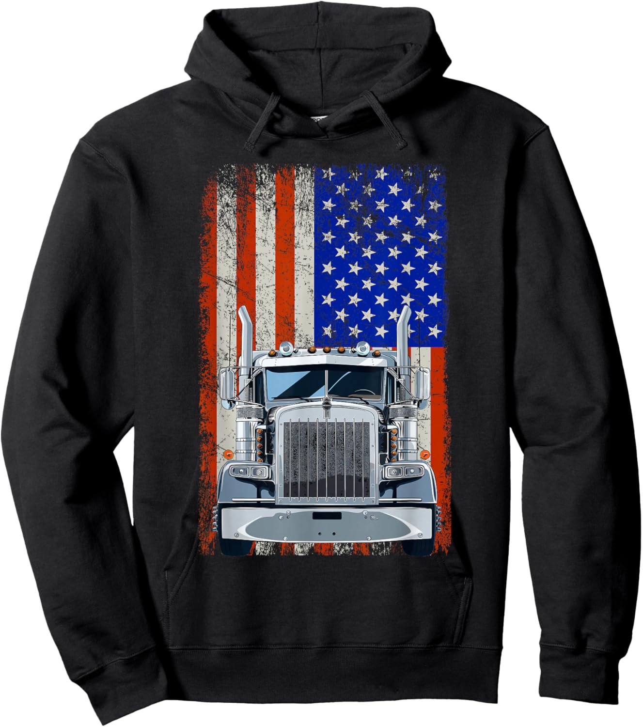 US American Flag Semi Truck Driver Hoodie - Hoodie | Black