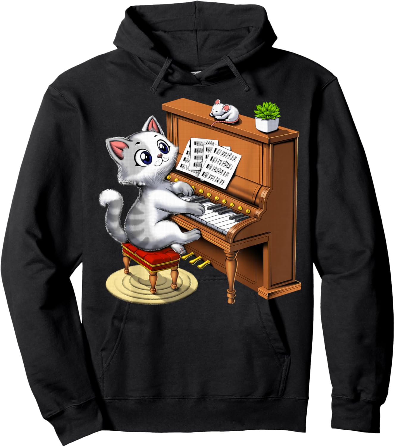 Cat Playing Piano Pianist Musician Classical Music Funny Hoodie - Hoodie | Black