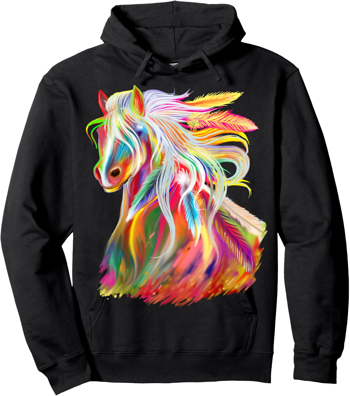 Love Horses Apparel For Girls Women Horse Head Watercolor Equestrian Hoodie - Hoodie | Black