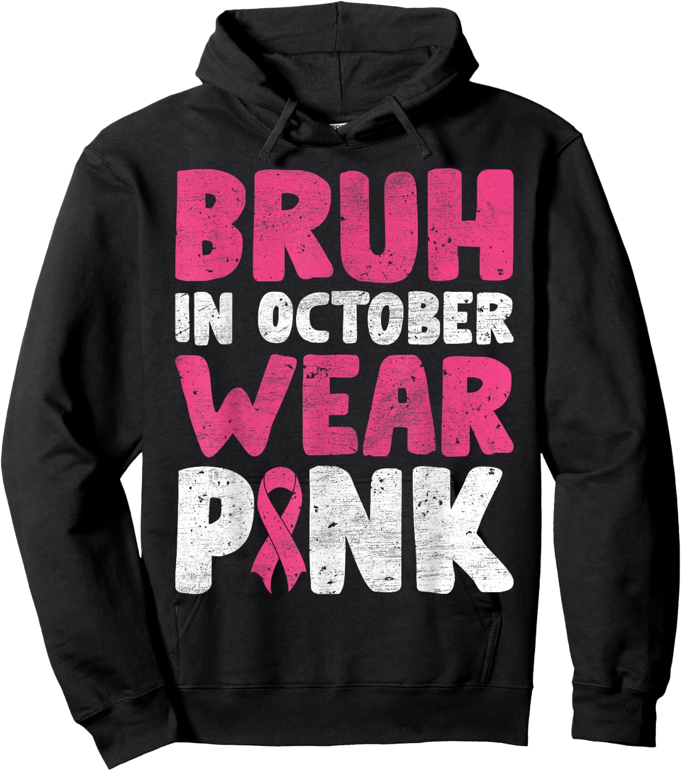Breast Cancer Shirts for Kids Boys Bruh In October Wear Pink Hoodie - Hoodie | Black