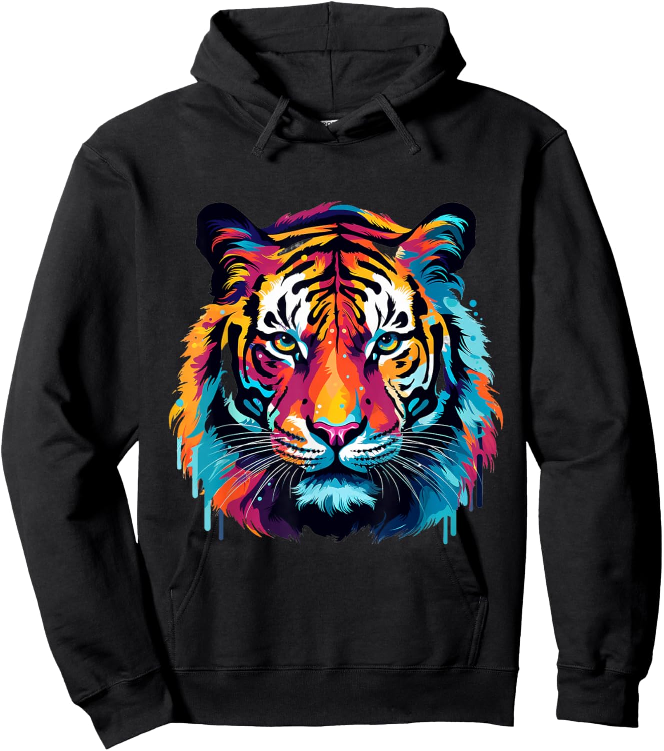 Cool Colorful Tiger Portrait Graphic Hoodie - Hoodie | Black
