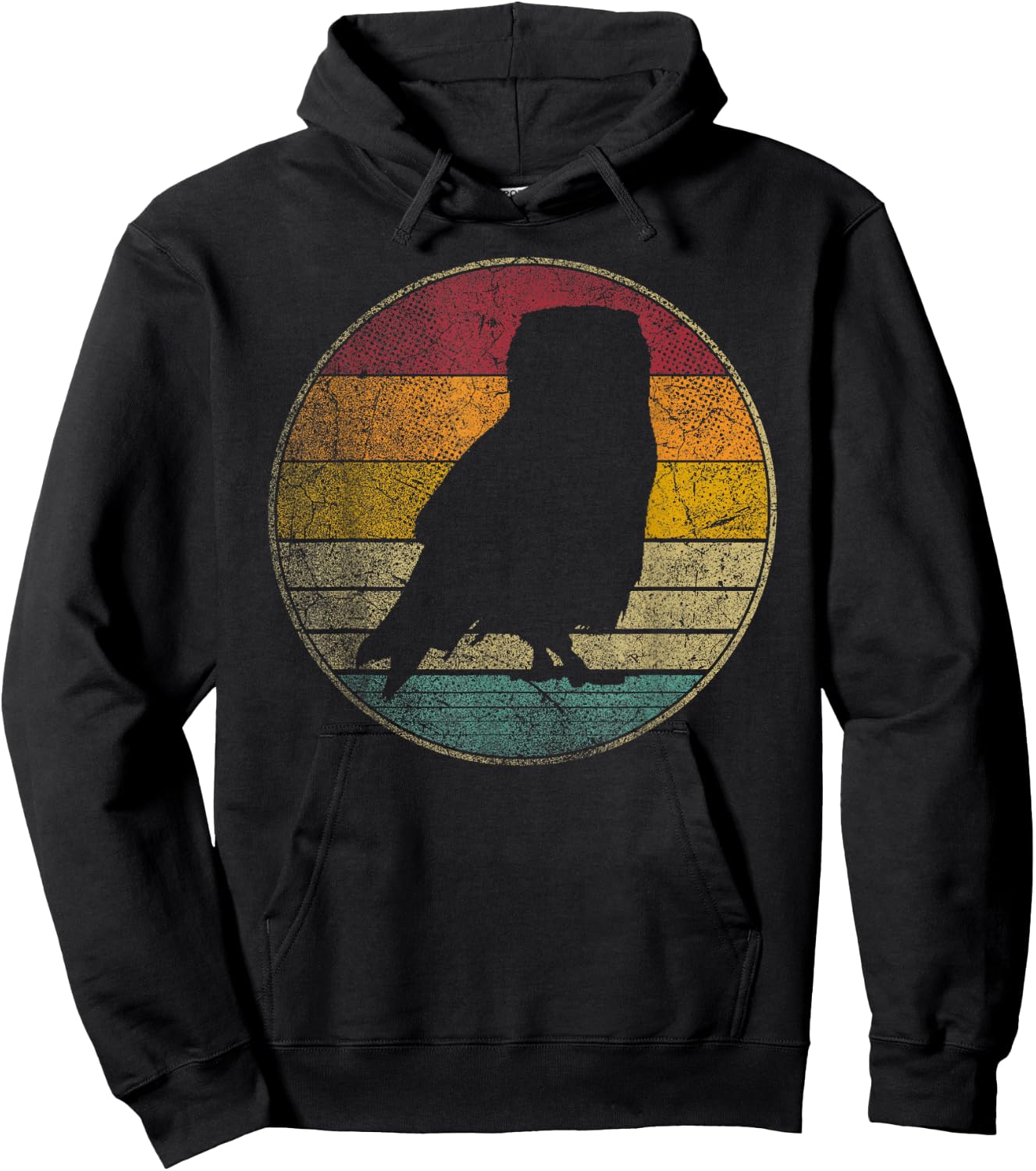 Owl Bird Vintage Distressed Retro Silhouette 70's 80's Hoodie - Hoodie | Black