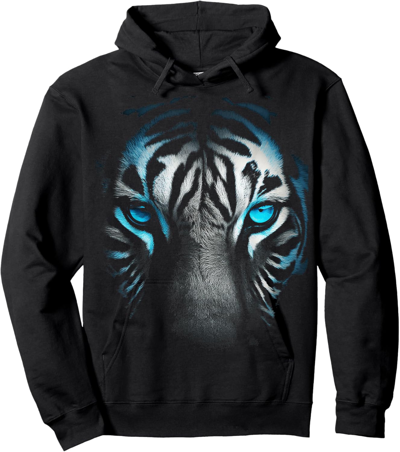 Tiger Blue Eyes Animal Portrait Art Graphic Tiger Hoodie - Hoodie | Black