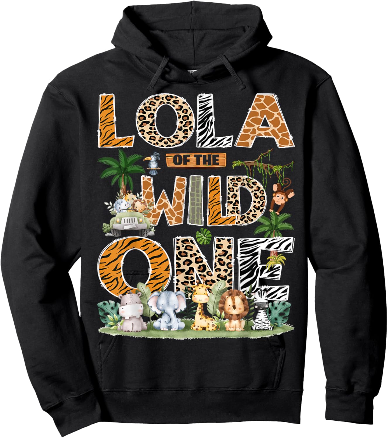 Lola of The Wild One Safari Jungle Zoo 1st Birthday Boy Hoodie - Hoodie | Black