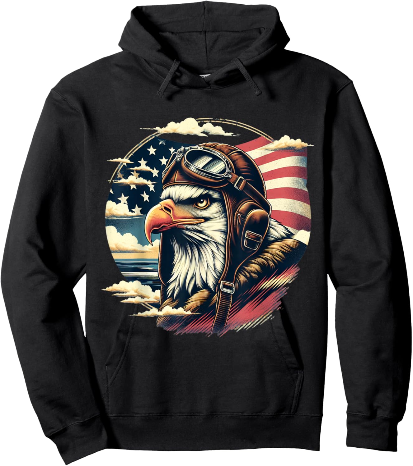 4th of July Patriotic American Shirt Eagle Fighter Pilot Hoodie - Hoodie | Black