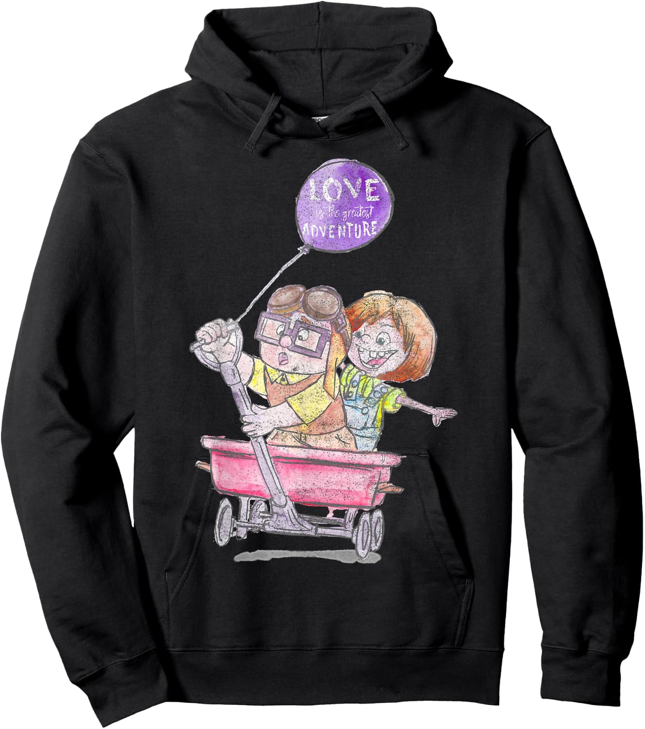 Disney Pixar Up Carl & Ellie Wagon Ride Sketch Hoodie - Hoodie | Black