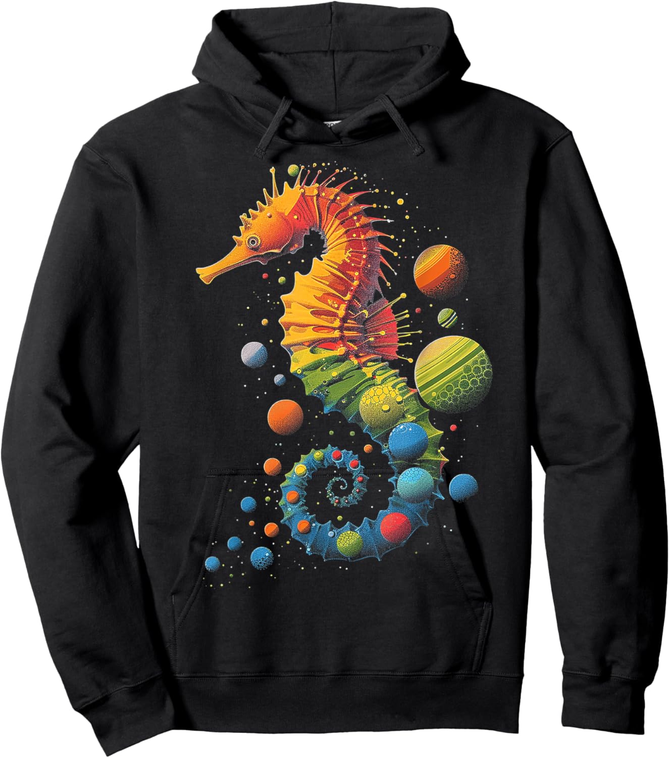 Sea Horse Planets Colorful Animal Art Graphic Sea Horse Hoodie - Hoodie | Black