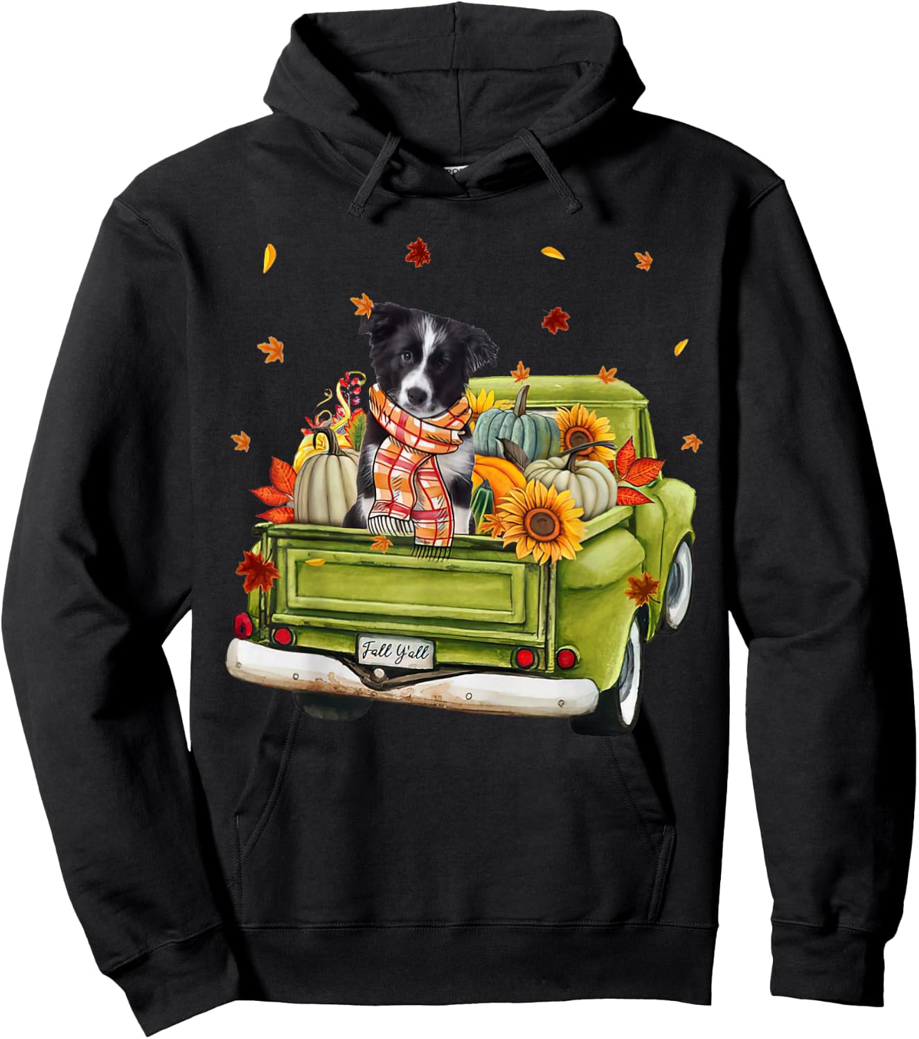Happy Fall Y'all Border Collie Dog On Truck Pumpkin Fall Hoodie - Hoodie | Black