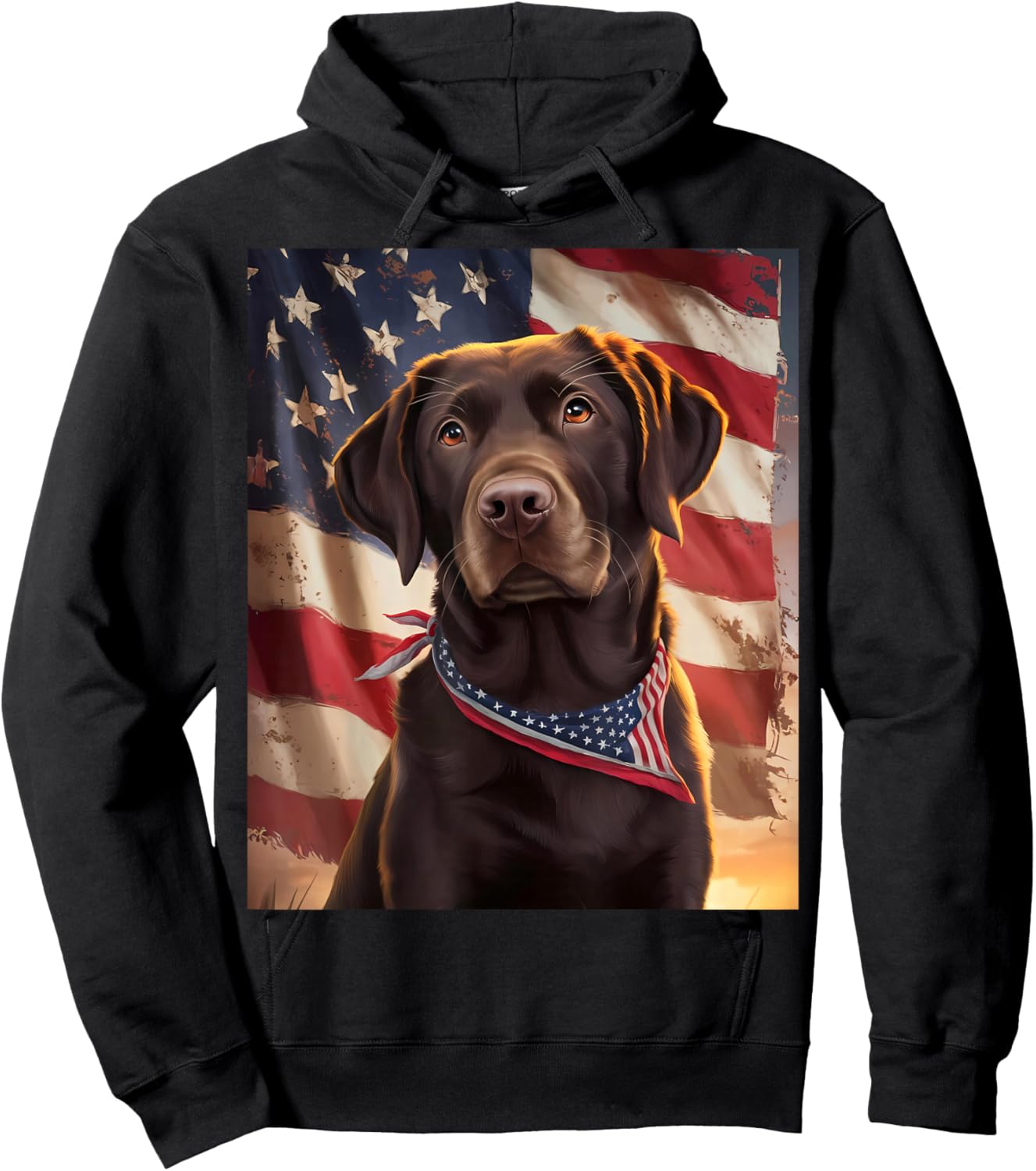 American Flag 4th of July Dog American Chocolate Labrador Hoodie - Hoodie | Black