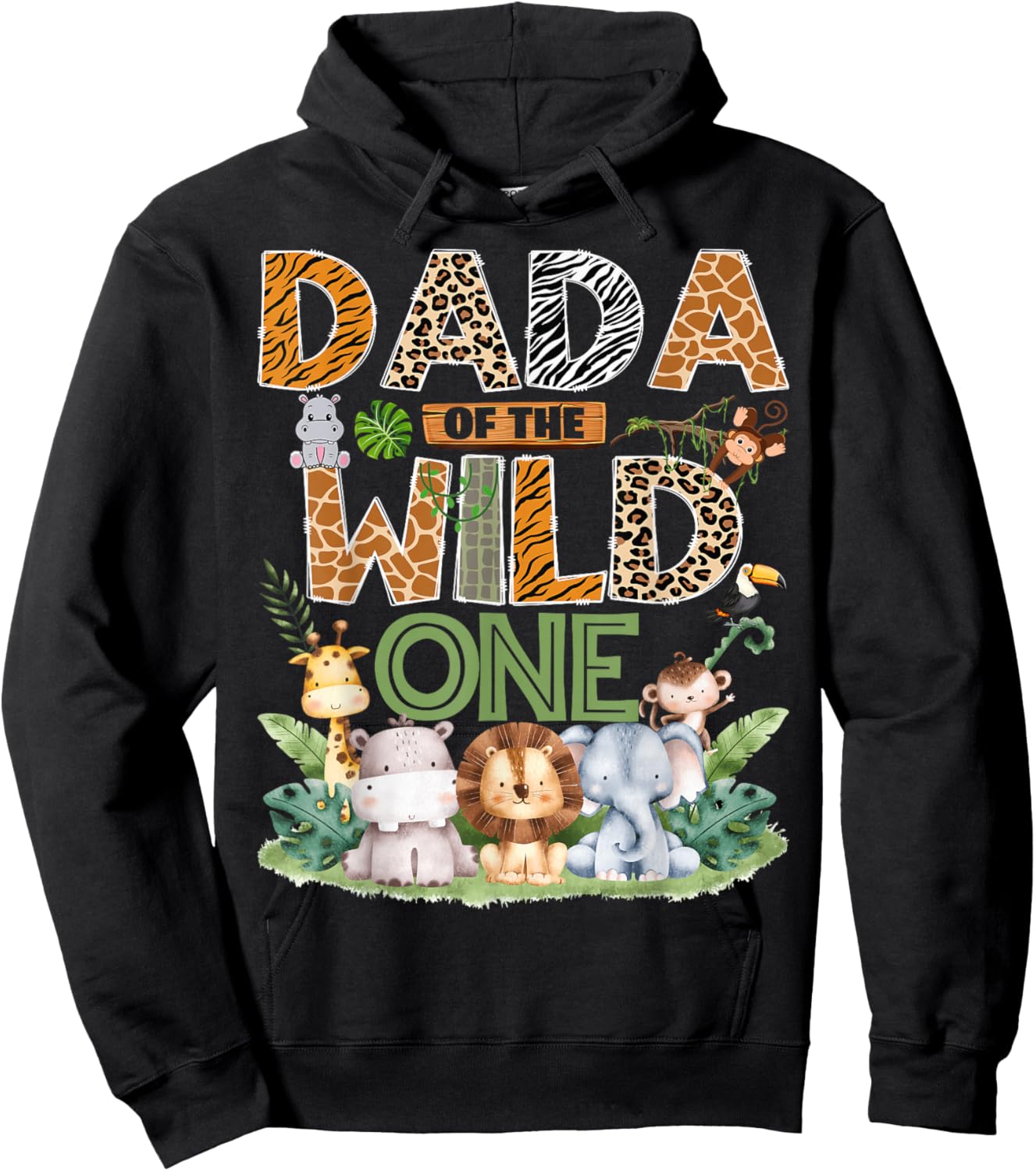 Dada of The Wild One Safari Jungle 1st Birthday Boy Hoodie - Hoodie | Black