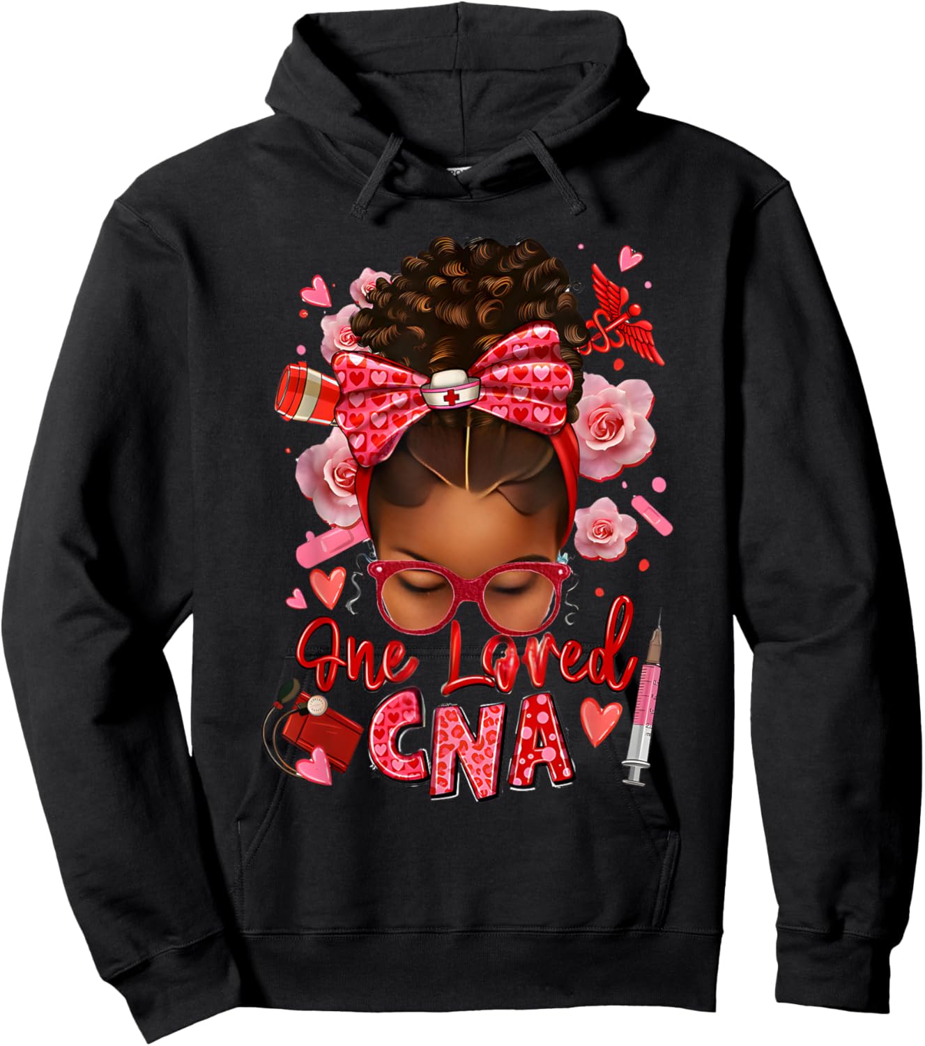 One loved CNA Pink Leopard Afro Messy Bun Hoodie - Hoodie | Black