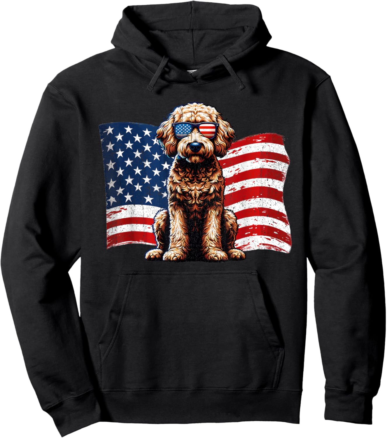 Vintage Labradoodle Dogs American Flag Sunglasses Patriotic Hoodie - Hoodie | Black