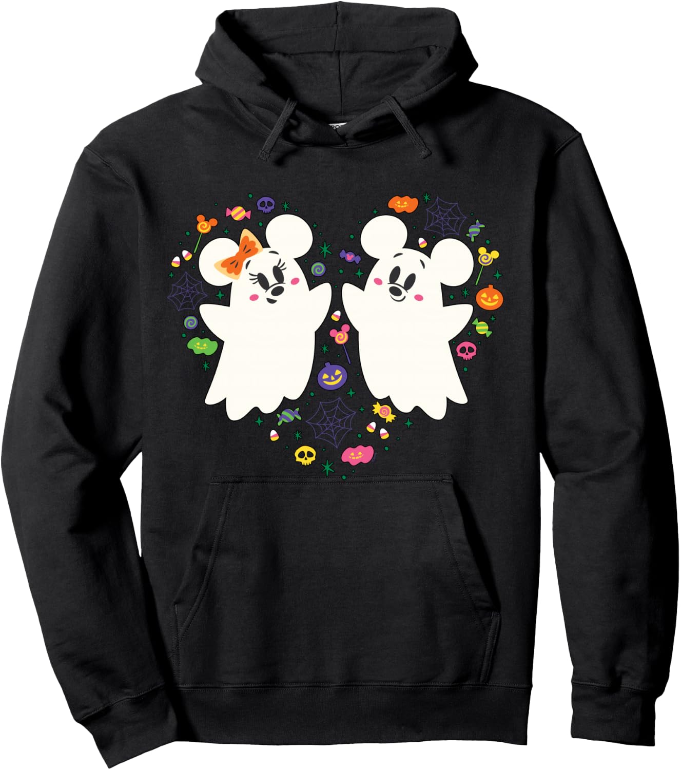 Disney Mickey and Minnie Cute Little Ghosts Halloween Heart Hoodie - Hoodie | Black