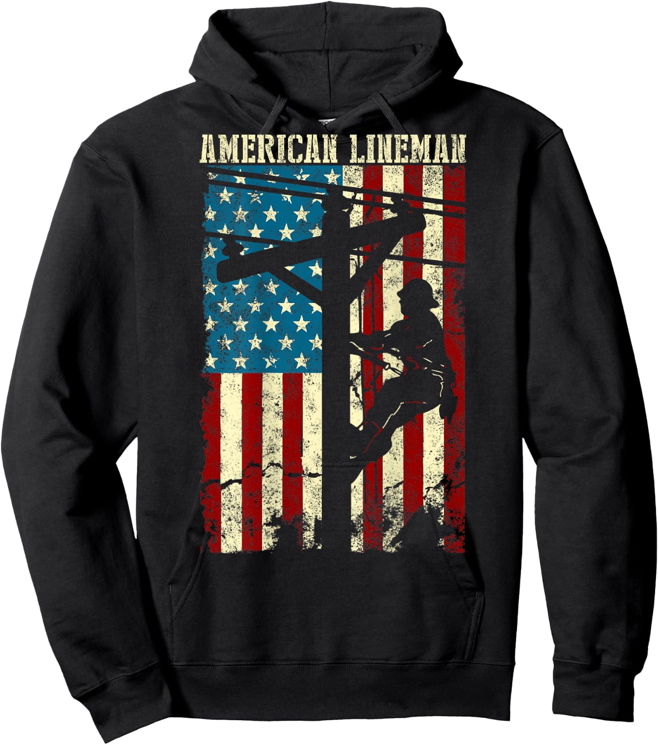 Lineman American Flag Electric Cable Gift Patriotic Lineman Hoodie - Hoodie | Black