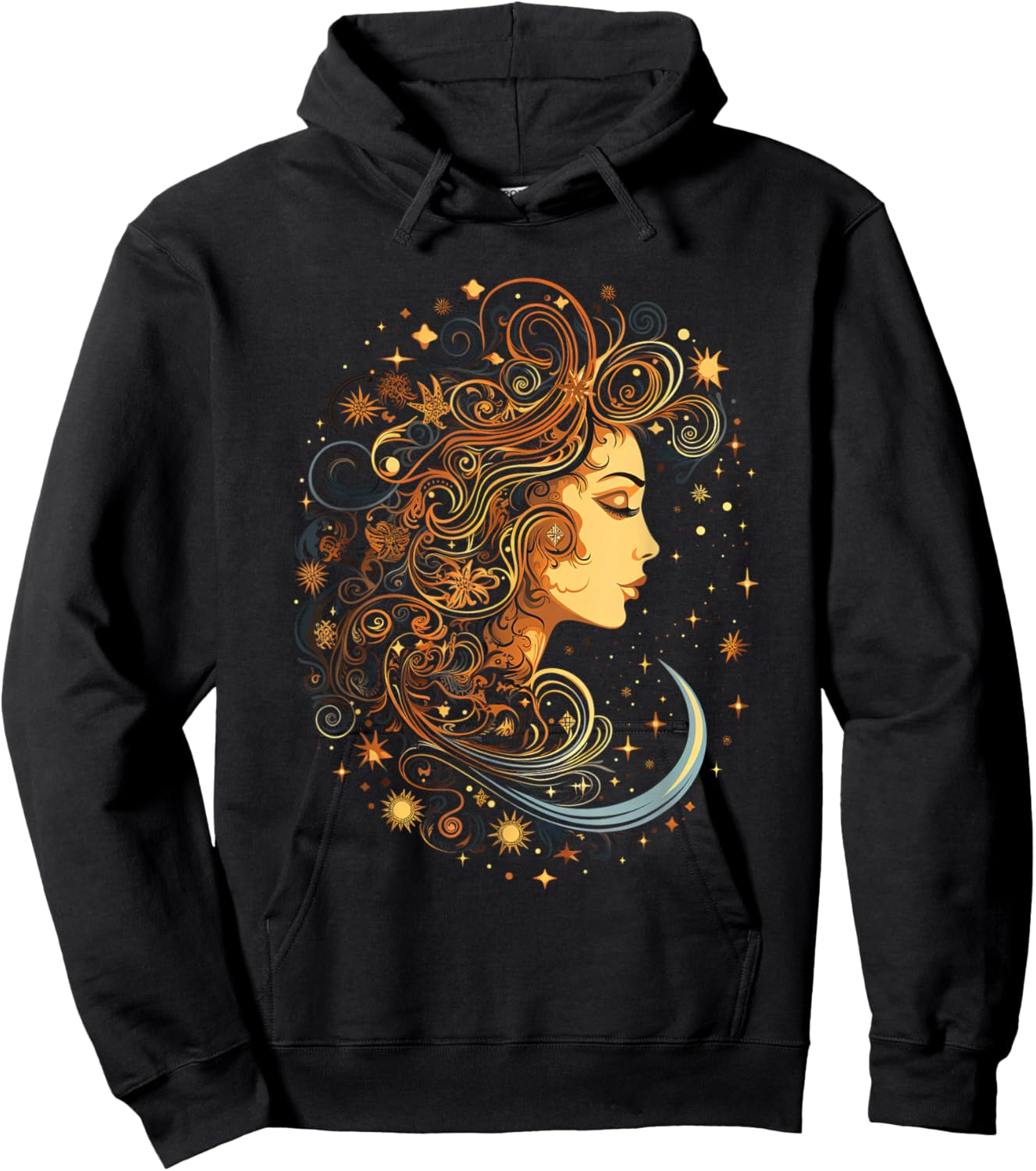 Mystic Sun and Moon Woman Mystical Flowers Aesthetic Hoodie - Hoodie | Black
