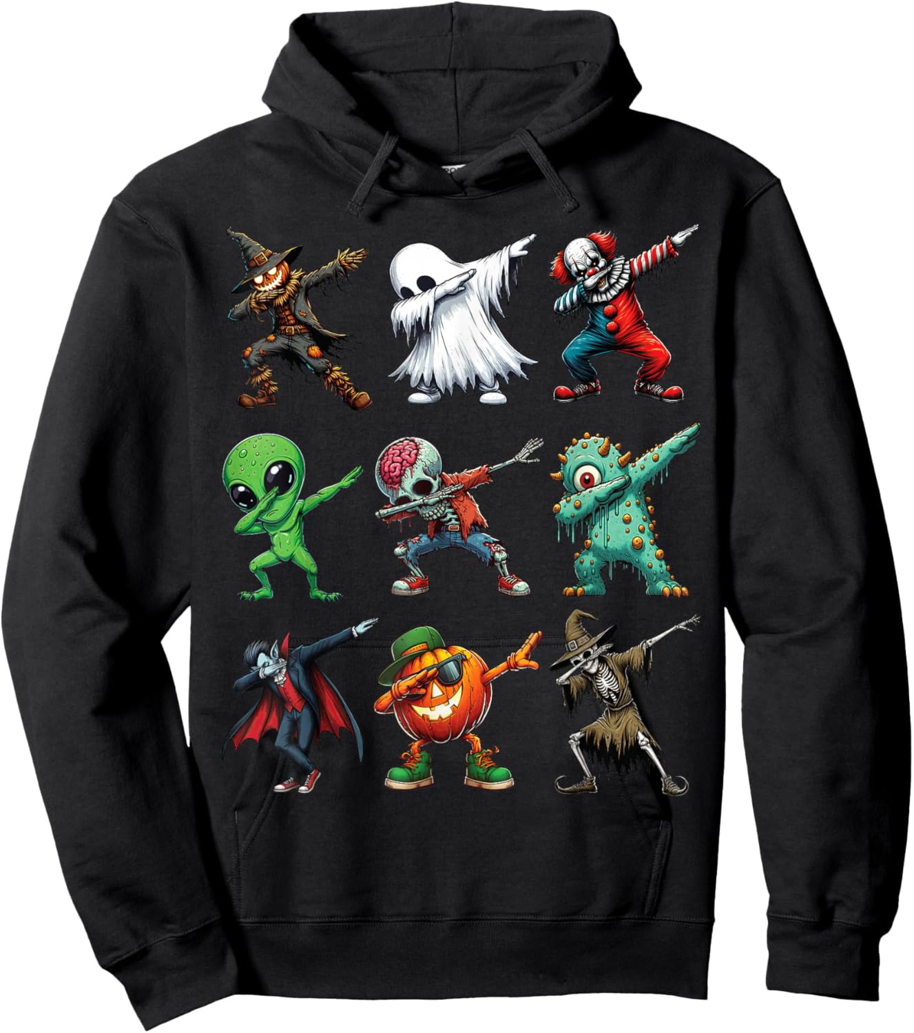 Dabbing Halloween Zombie Skeleton Pumpkin Scarecrow Ghost Hoodie - Hoodie | Black