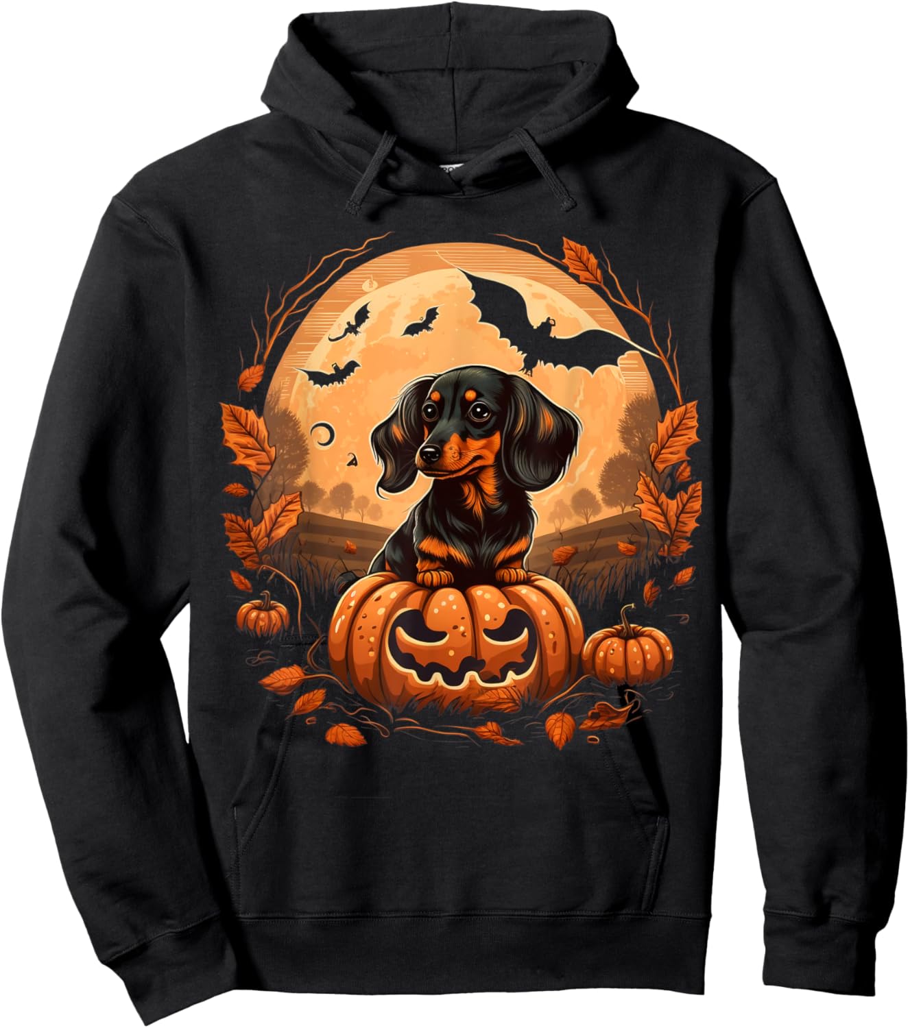 Pumpkin Dachshund costume on Dachshund Halloween Hoodie - Hoodie | Black
