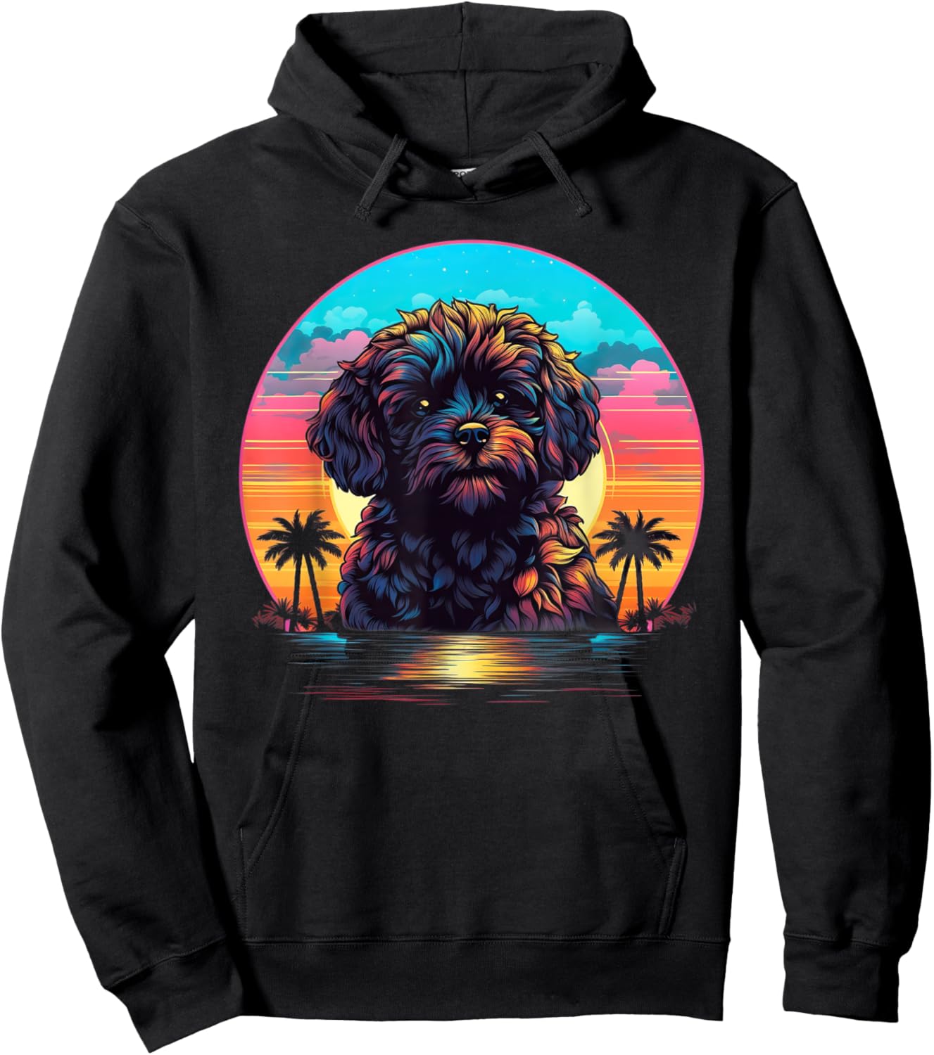 Retro Sunset Shih-Poo Dog Hoodie - Hoodie | Black