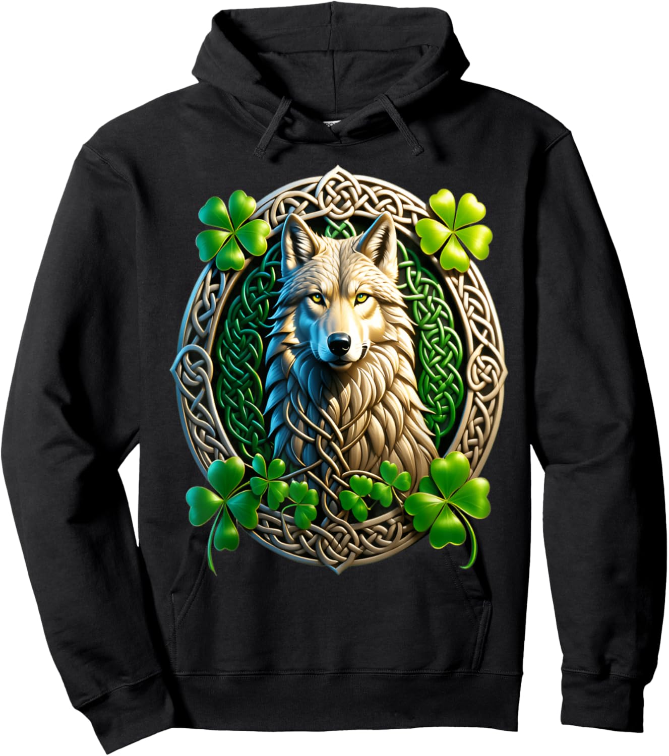 Irish Wolf Celtic Knot & Shamrock Heritage Pride Celtic Hoodie - Hoodie | Black