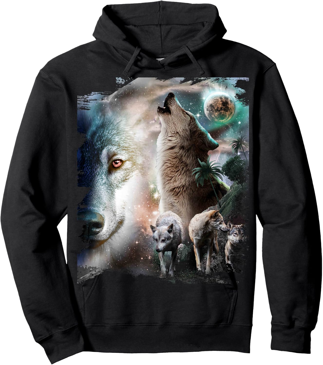 Space Wolves Wolf Howling at Moon Hoodie - Hoodie | Black