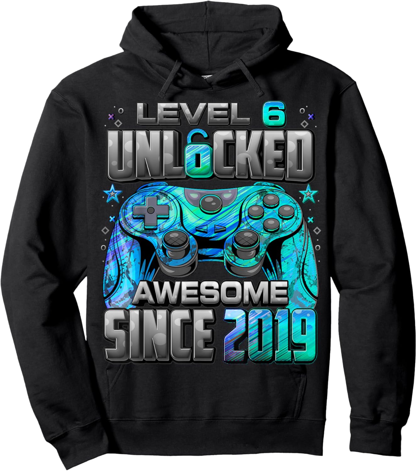 Level 6 Unlocked Awesome Since 2019 6th Birthday Gaming Hoodie - Hoodie | Black