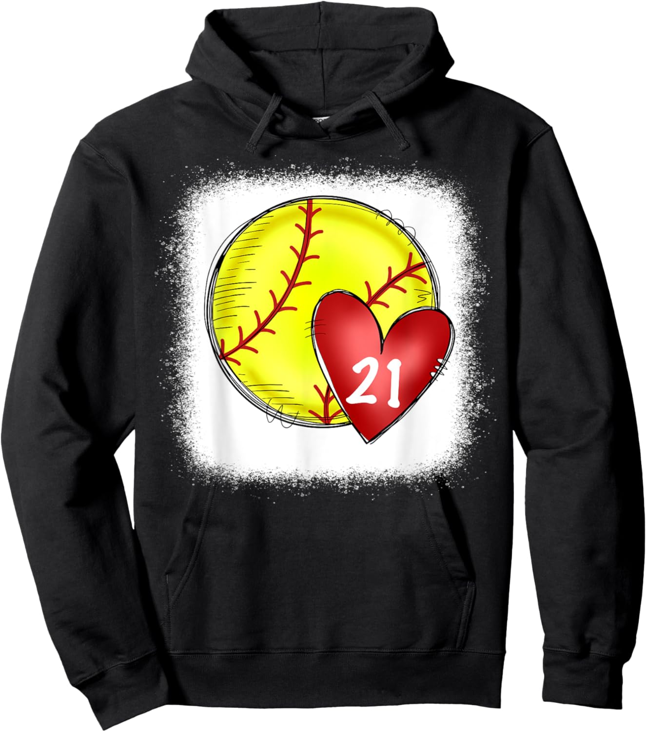 Bleached Custom Softball Mom Number 21 Heart for Mom Hoodie - Hoodie | Black