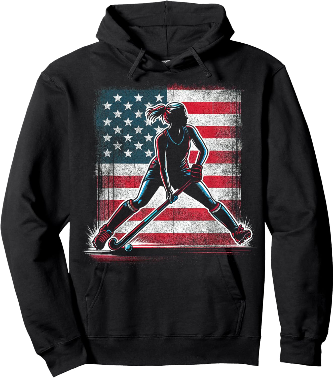 Field Hockey Girl USA United States Of America Flag Hoodie - Hoodie | Black