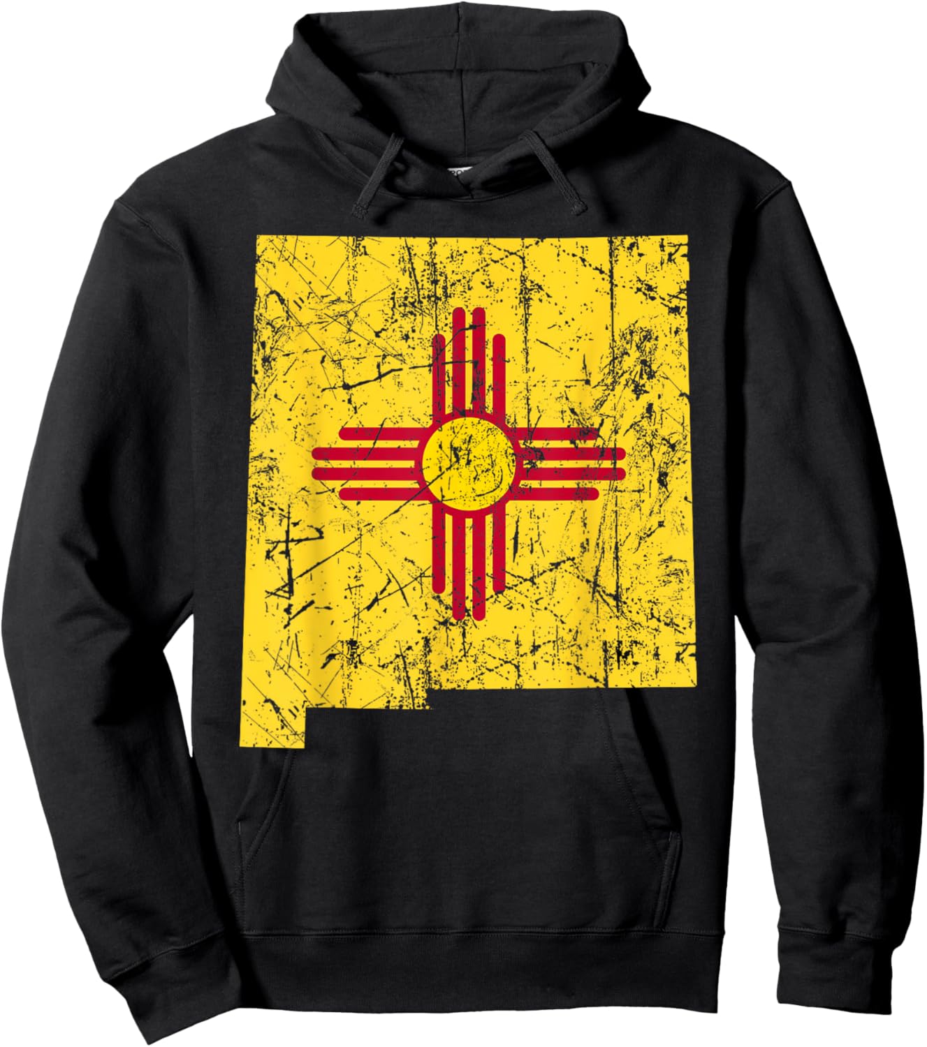 USA State New Mexico Flag Map Red Zia Sun Symbol Hoodie - Hoodie | Black