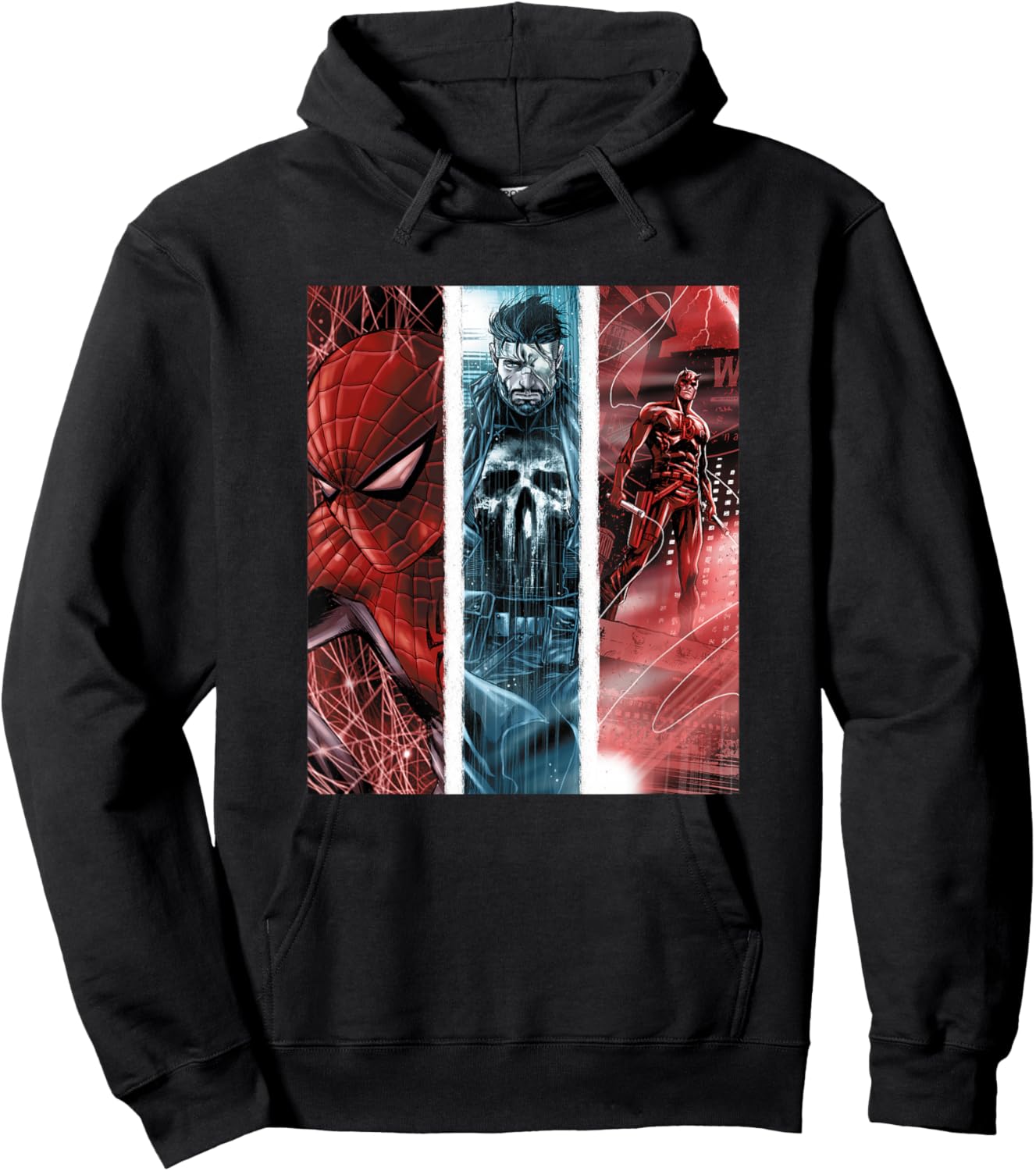 Marvel Punisher Daredevil & Spider-Man Epic Panels Hoodie - Hoodie | Black