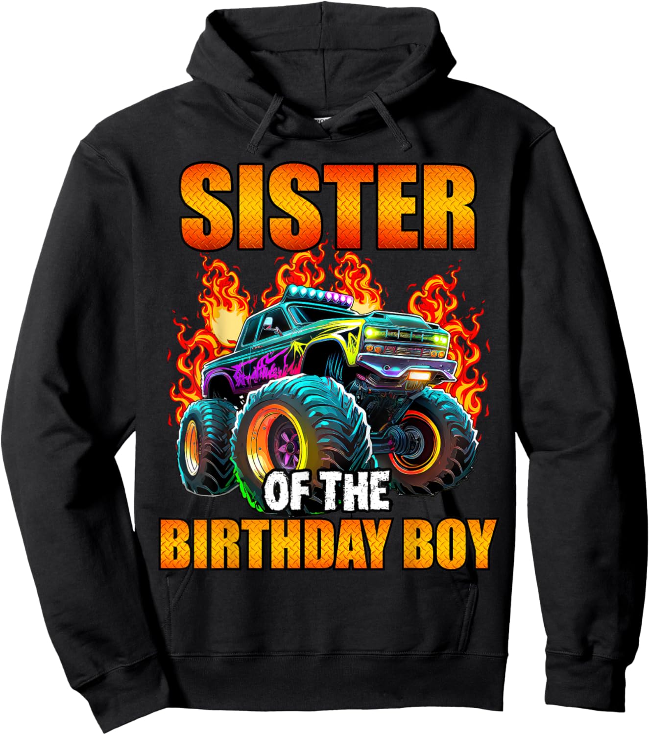 Sister of the Birthday Boy Monster Truck Birthday Party Hoodie - Hoodie | Black