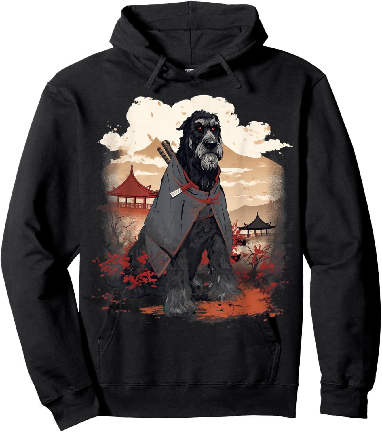 Vintage Japanese Art Samurai Giant Schnauzer Dog Hoodie - Hoodie | Black