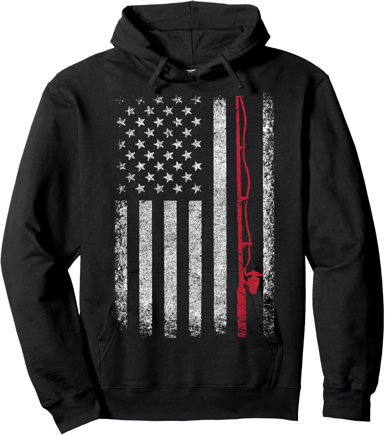 American Flag Fishing Rod Fishing Lover Vintage Fisherman Hoodie - Hoodie | Black