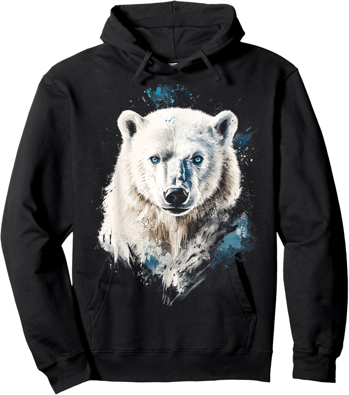 Polar Bear Animal Motif Blue Eyes Illustration Polar Bear Hoodie - Hoodie | Black
