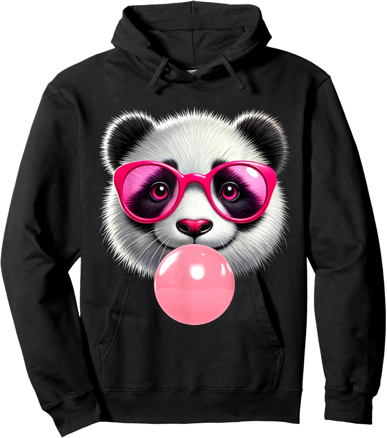 Funny Panda Pink Glasses Blowing Bubble Gum Animal Lovers Hoodie - Hoodie | Black