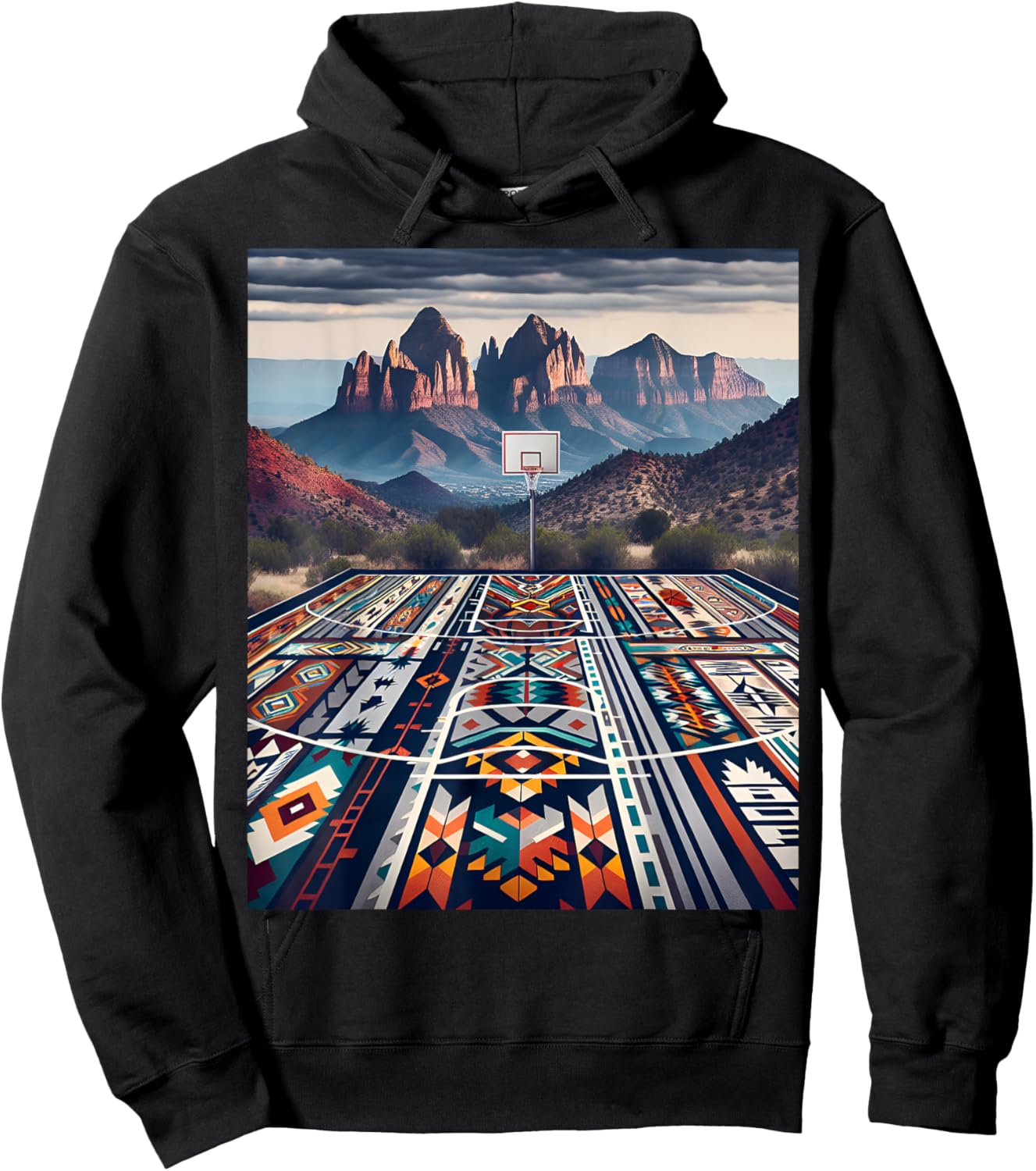 Flagstaff Mountain Basketball: Native American Pattern Hoodie - Hoodie | Black