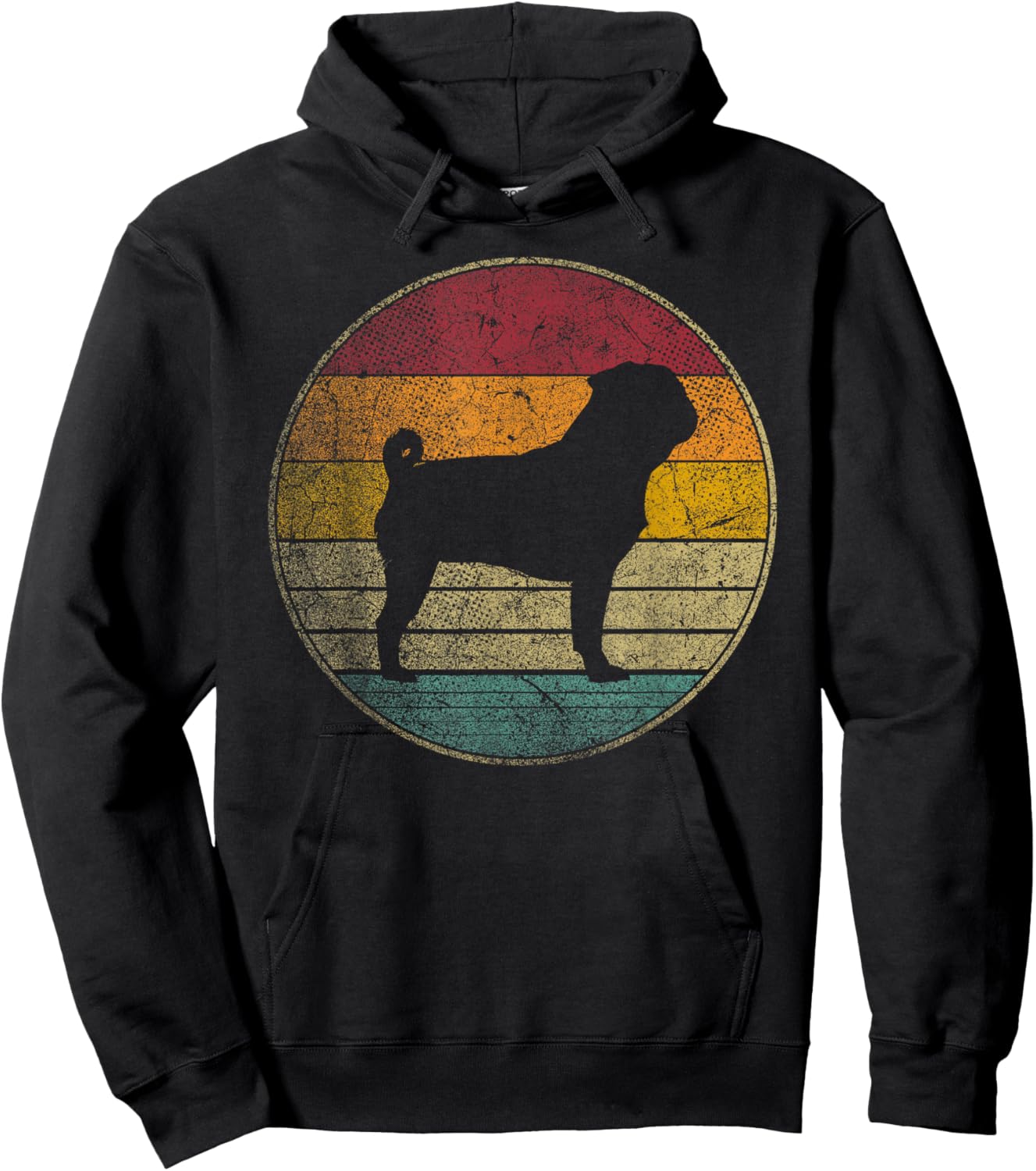 Pug Dog - Vintage Distressed Retro Silhouette 70s 80s Hoodie - Hoodie | Black
