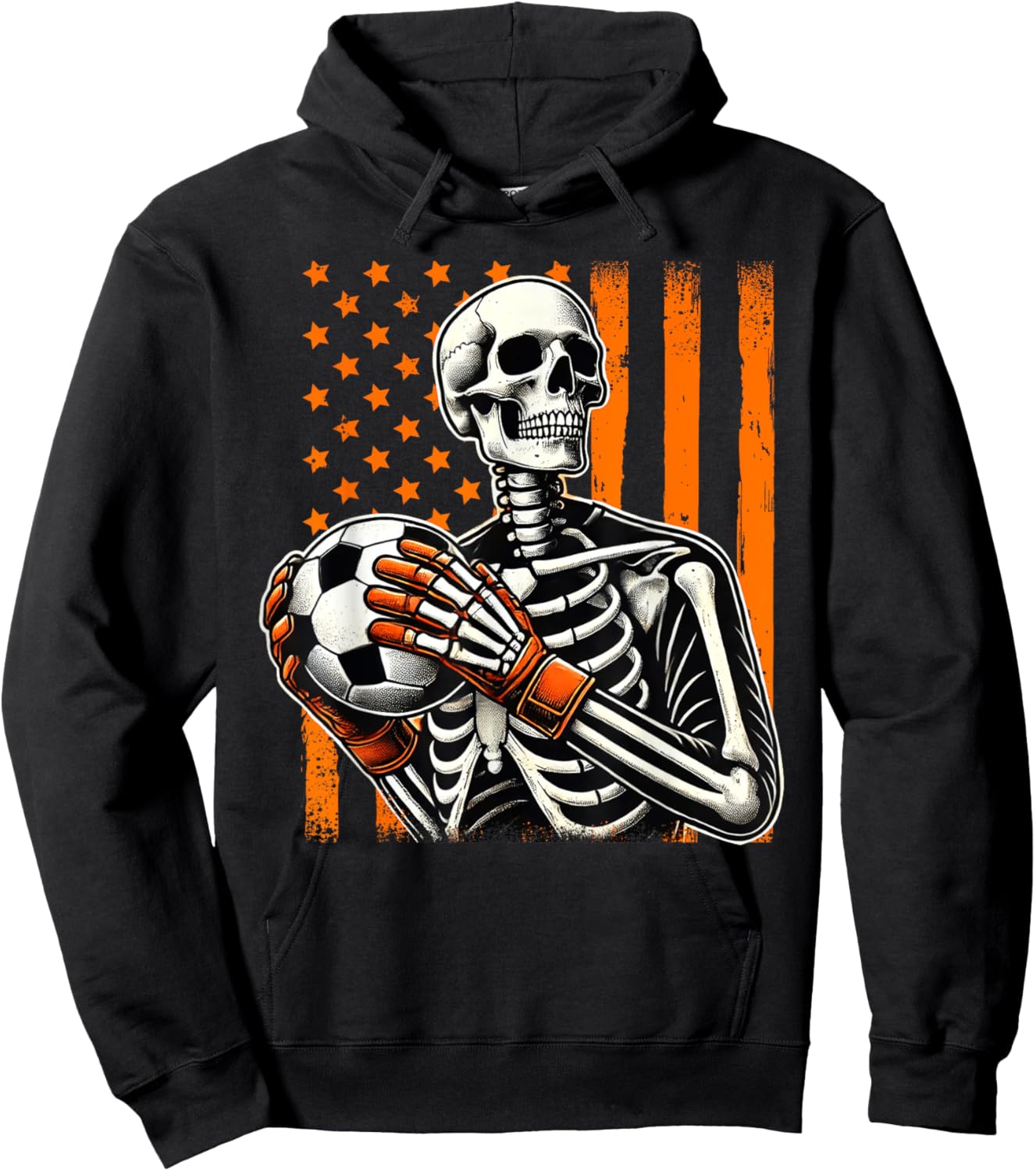 Skeleton Goalkeeper Holding Soccer Ball Goalie Halloween USA Hoodie - Hoodie | Black