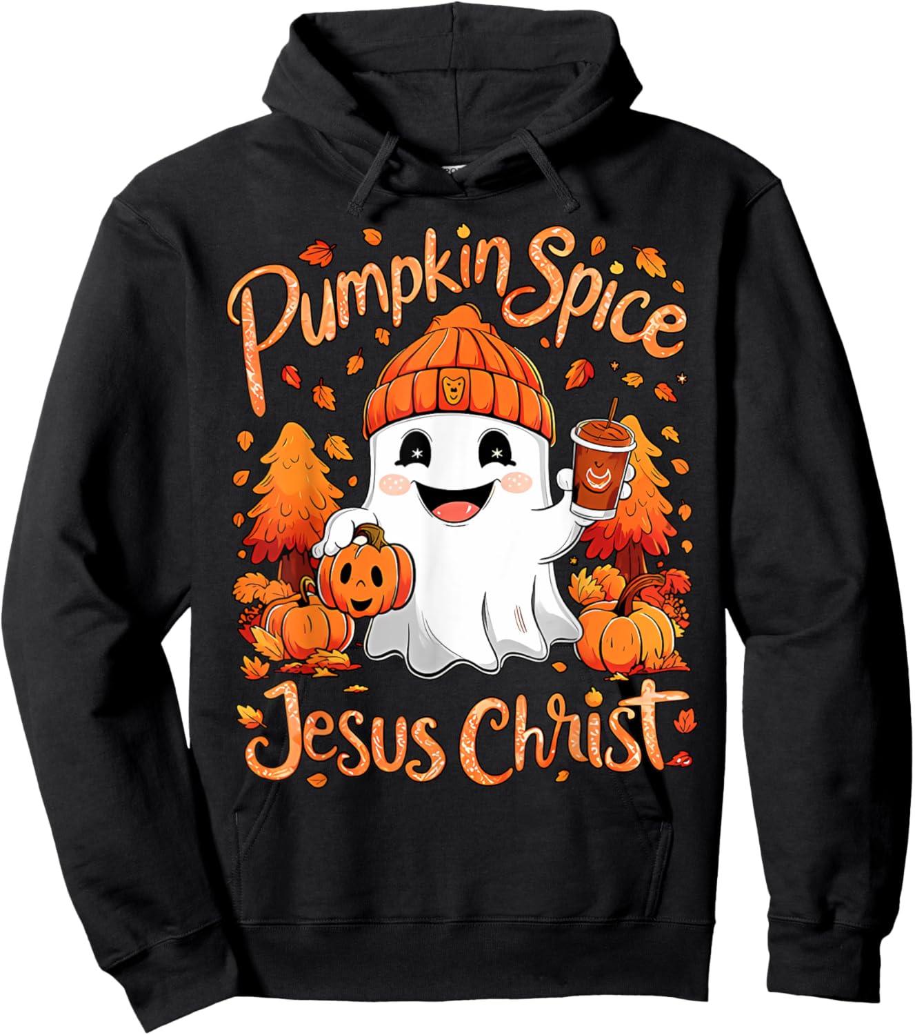 Pumpkin Spice Jesus Christ Ghost Fall Autumn Jesus Christian Hoodie - Hoodie | Black