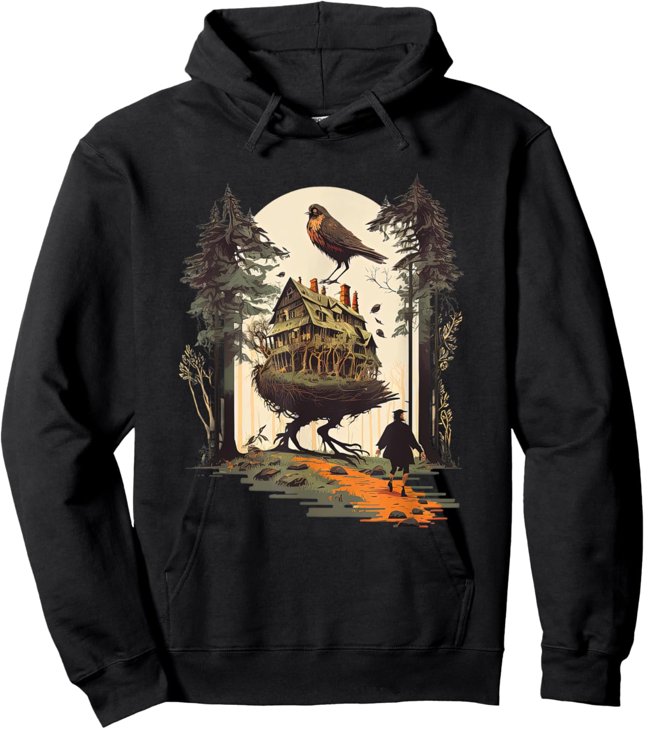 Walking House on Chicken Legs Slavic folklore Baba Yaga Art Hoodie - Hoodie | Black