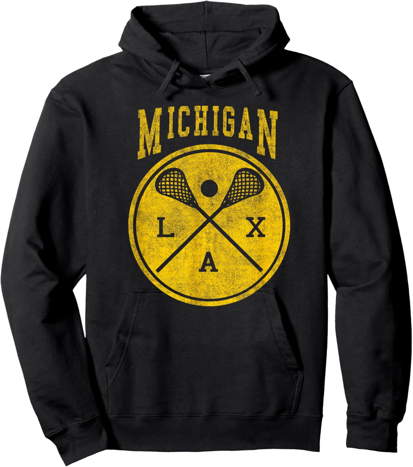 Michigan Lacrosse Vintage LAX Vintage Michigan Lacrosse Distressed LAX Hoodie - Hoodie | Black