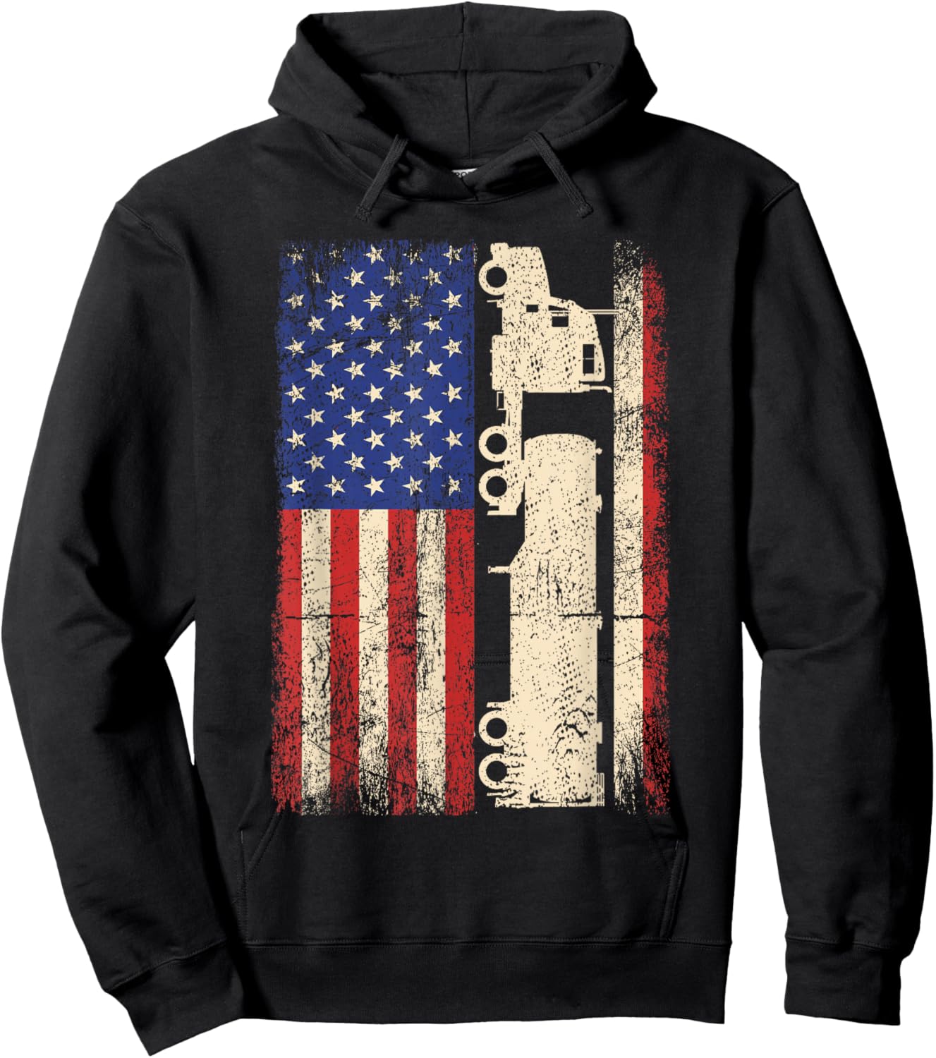 Truck Driver USA American Flag Patriotic Trucker Men Hoodie - Hoodie | Black