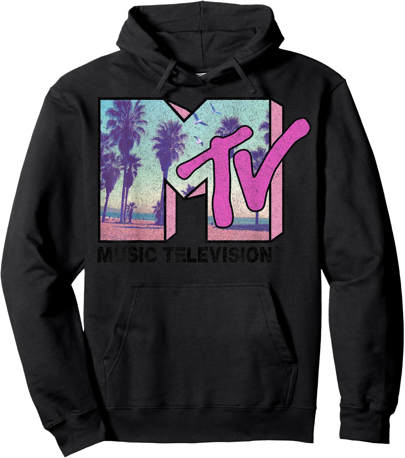 MTV MTV Beach and Palm Tree Logo Graphic Hoodie - Hoodie | Black