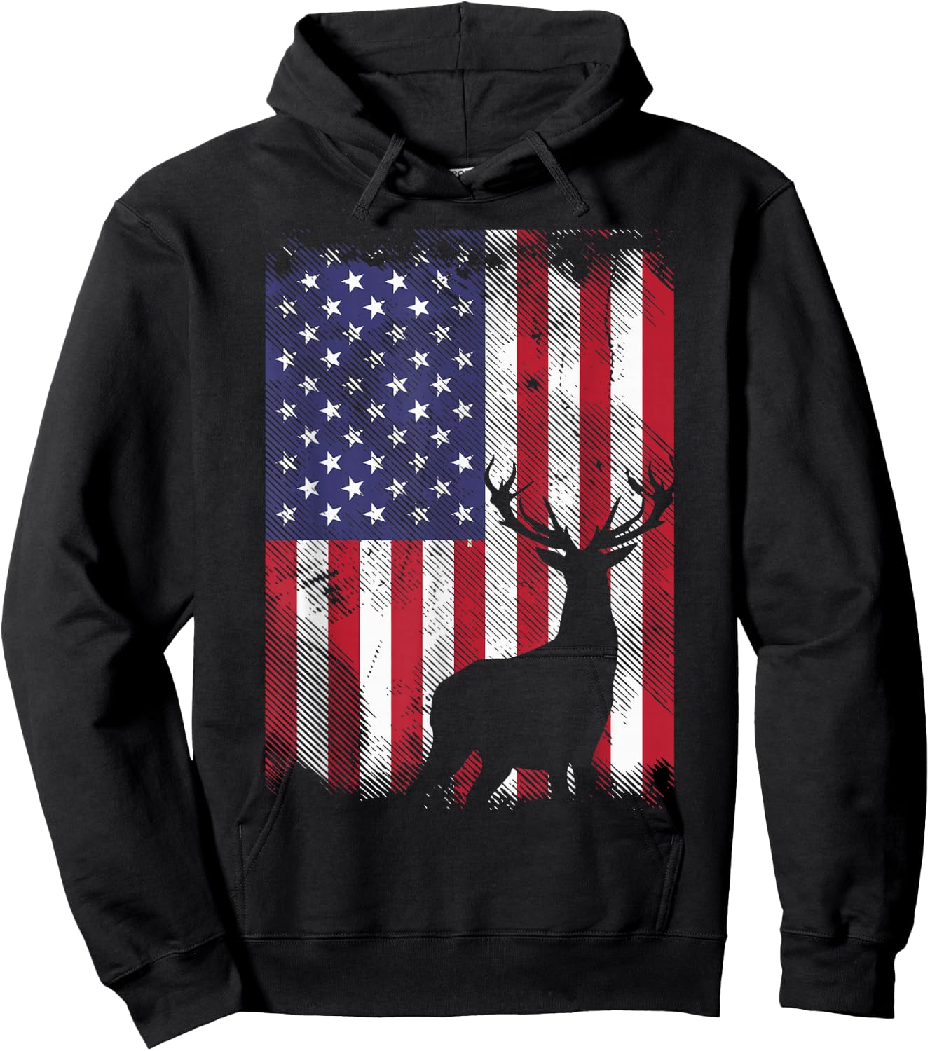 American Flag Deer Elk Hunting USA Patriotic Hunter Gift Hoodie - Hoodie | Black