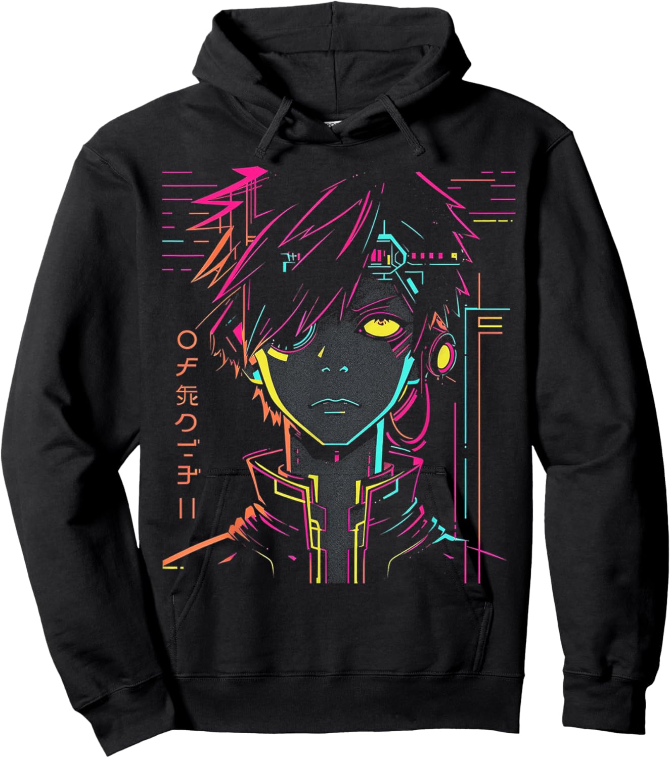 Anime Manga Motif Colorful Illustration Anime Hoodie - Hoodie | Black
