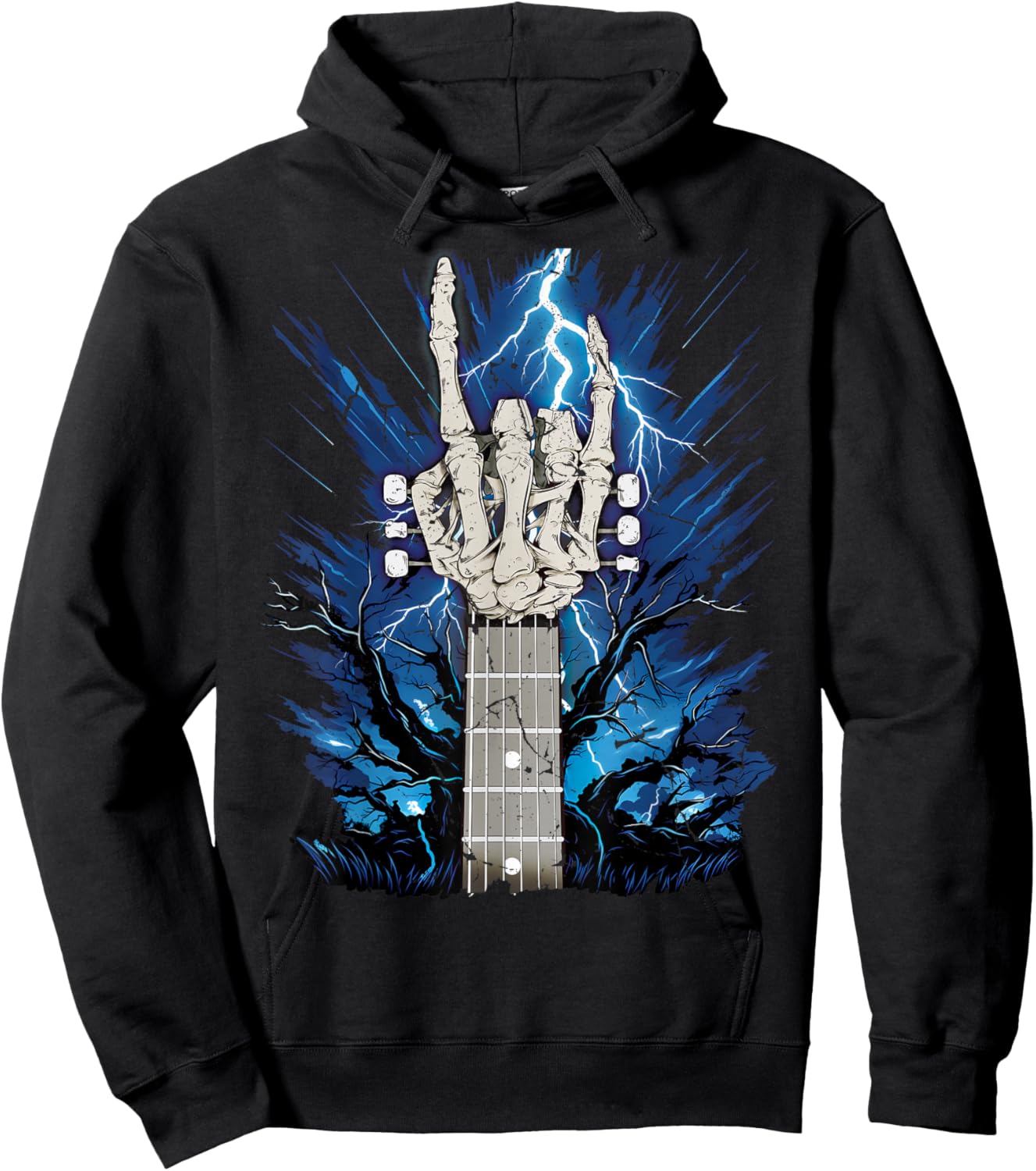 Rock On Skeleton Hand Guitar Neck Rock & Roll Halloween Hoodie - Hoodie | Black