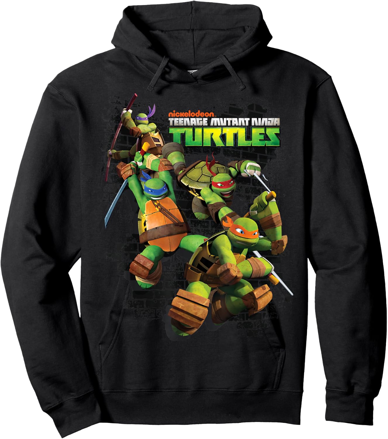 TMNT Turtles Group Shot Brick Wall Hoodie - Hoodie | Black