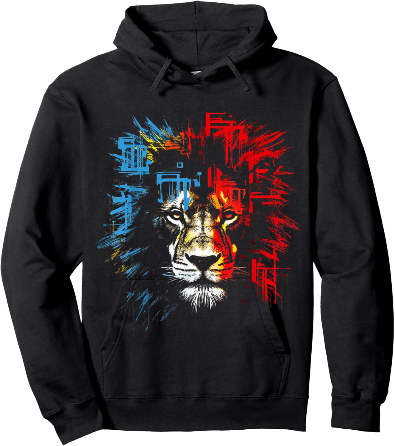 Lion Drawing Abstract Animal Lover Graphic Lion Hoodie - Hoodie | Black
