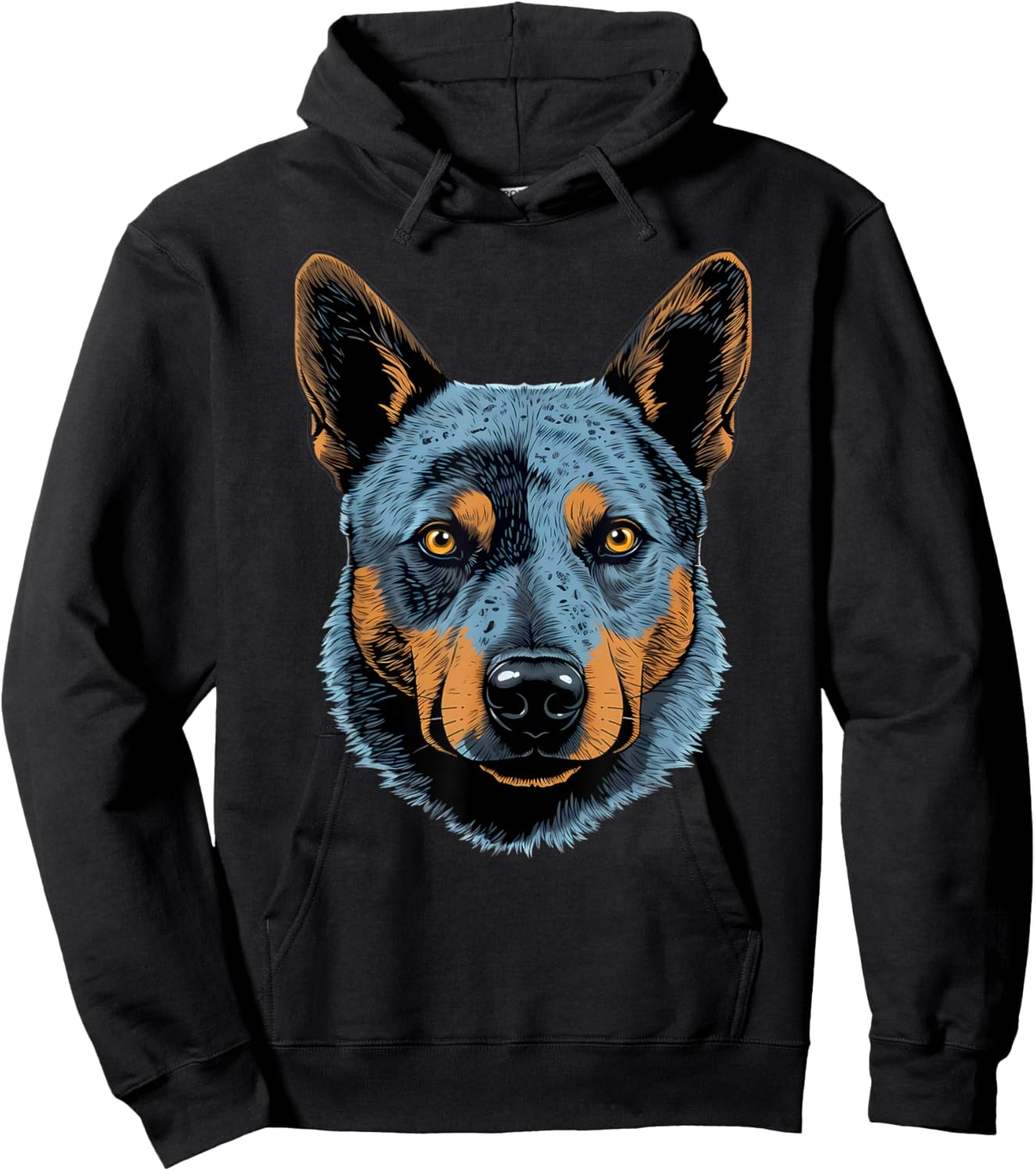 Blue Heeler Cute Cartoon Australian Cattle Dog Face Puppy Hoodie - Hoodie | Black